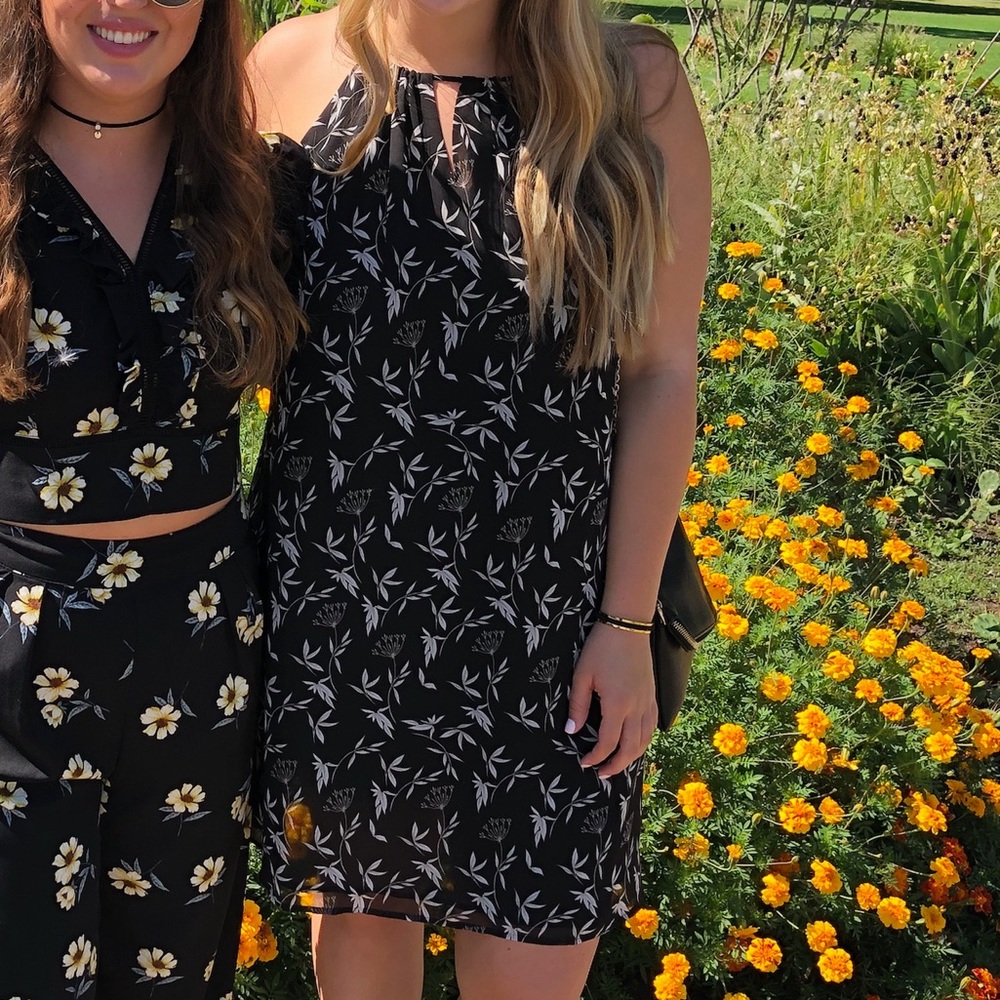 Black floral high neck dress